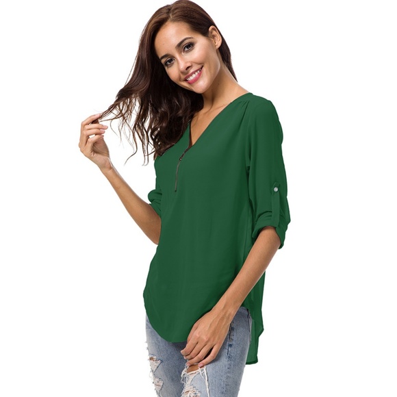 SO PRETTY!  Sheer Zipper Front Blouse - Picture 2 of 6